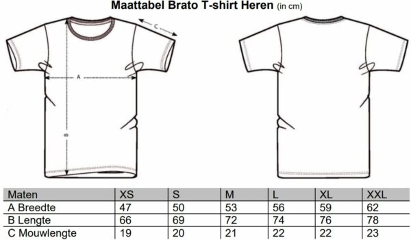 Maattabel t shirt sale